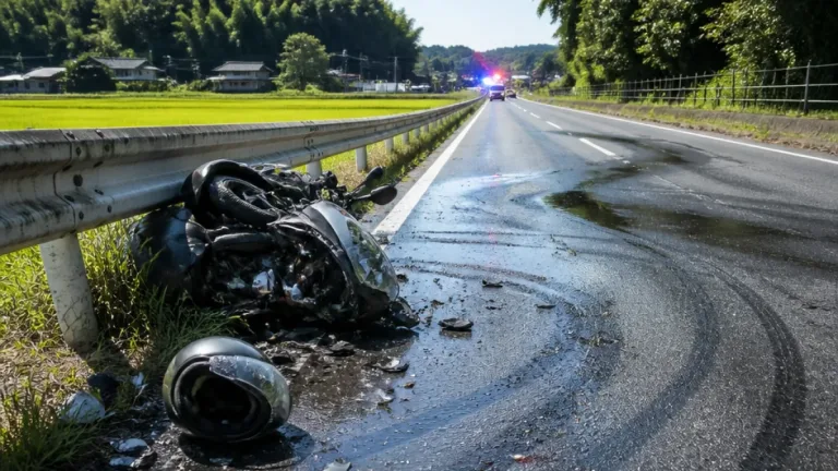 夜間の直線路でバイクがガードレールに衝突、40代男性が死亡