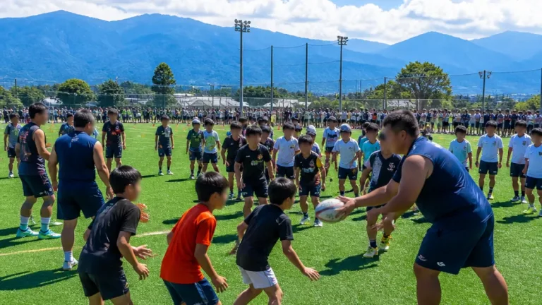 プロ選手が地元で指導 ラグビー交流で若年層に刺激