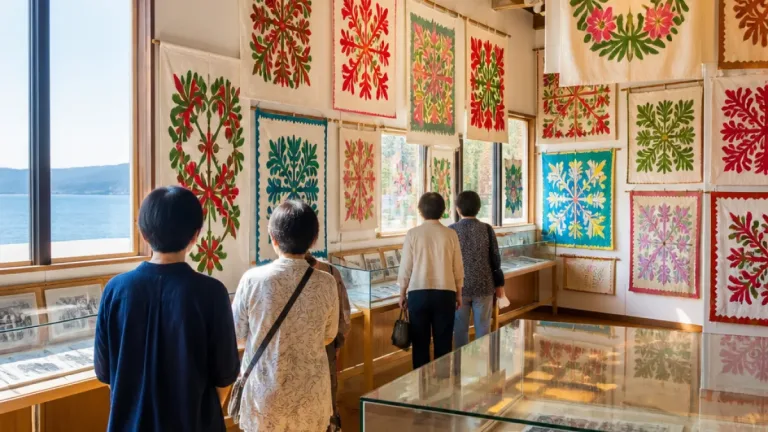 周防大島でハワイアンキルト展 名作と地元資料館が共演
