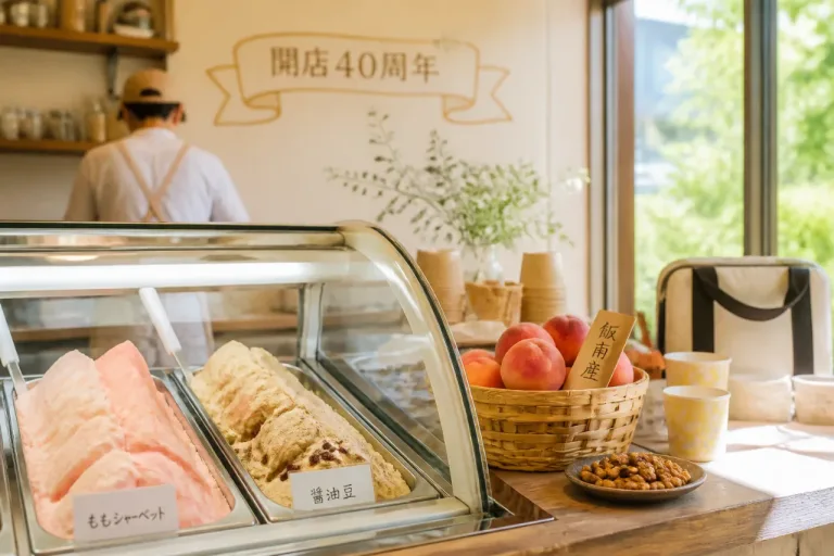 高松の老舗ジェラート店が魅せる 飯南の桃と醤油豆の夏味