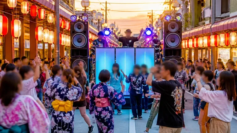 末広町で「DJ盆踊り」 商工会青年部連合会50周年を高岡で祝う