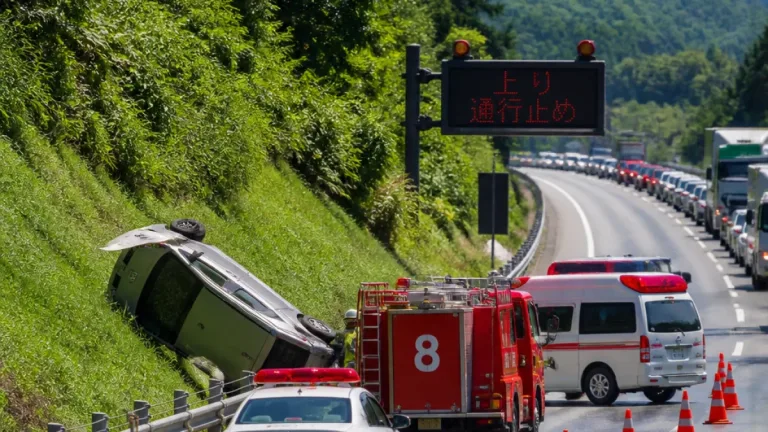 東北道上りで軽自動車横転、女性死亡