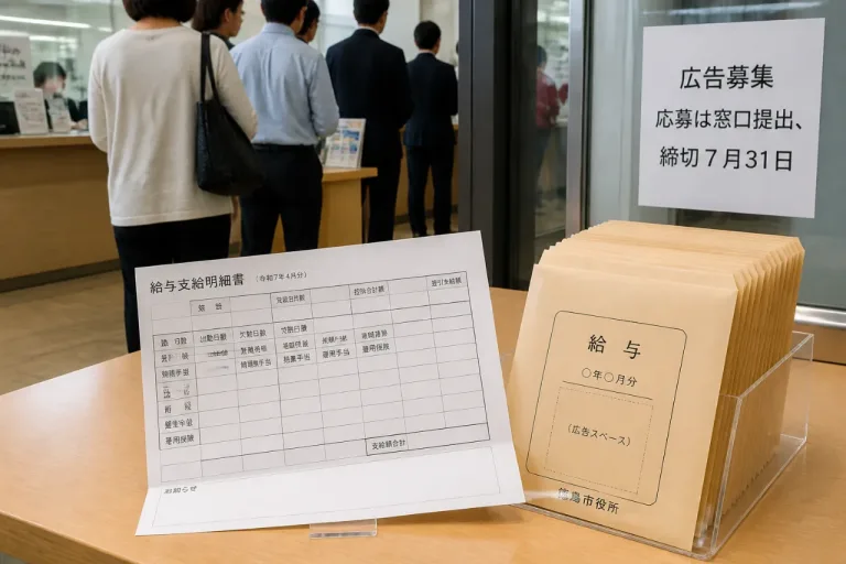 徳島市、職員向け給与明細表裏面と袋に広告募集へ