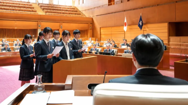 鳥取で高校生議会、平井知事へ定住増加の提言を説明