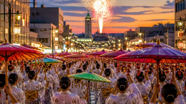 夏夜を彩る傘と鈴 鳥取しゃんしゃん祭が14日に開催