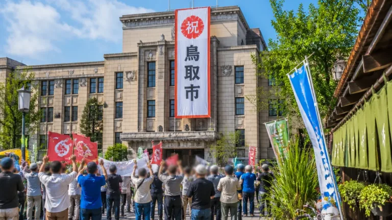 鳥取市役所に懸垂幕 甲子園出場の鳥取城北へ市民の応援態勢整う