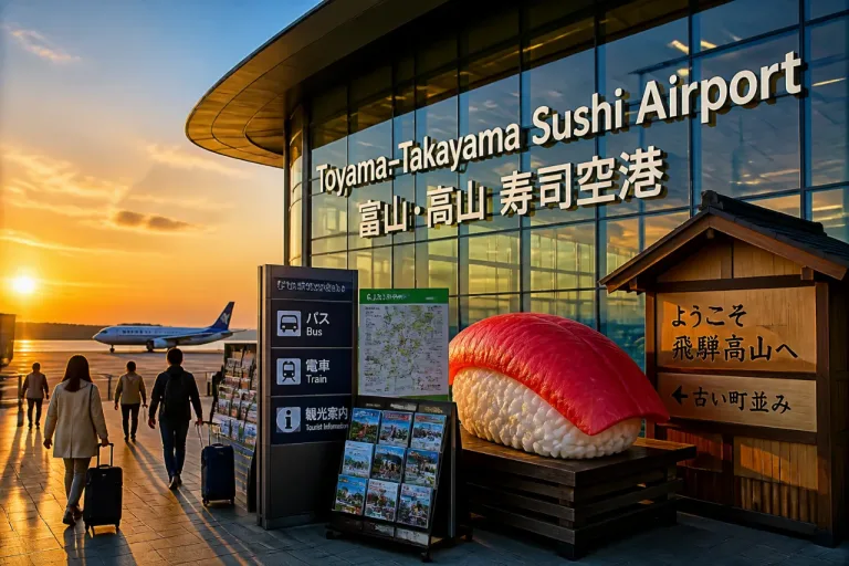 富山空港、新愛称「富山高山すし空港」で訪日客拡大を狙う