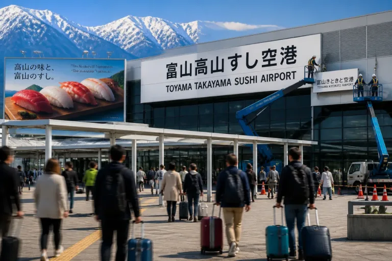 富山空港、異例の改名「富山高山すし空港」に 利用回復とインバウンド狙い