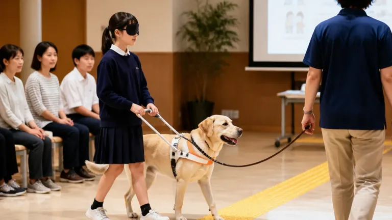 津で盲導犬学習会 子どもに伝えた「見守る配慮」の実践