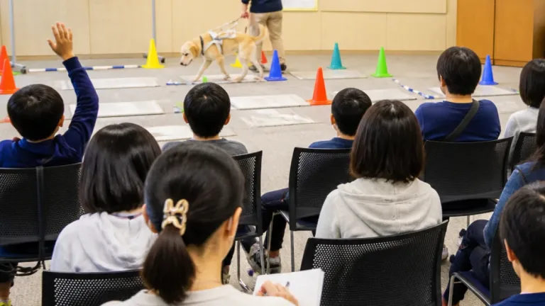 津で盲導犬学習会 小中学生が実演と理解を深める