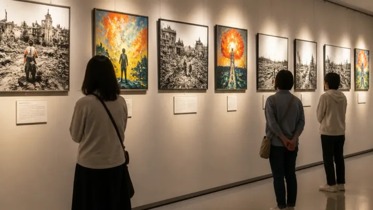 津で戦争展開幕 空襲記録と広島高校生の「原爆の絵」を展示