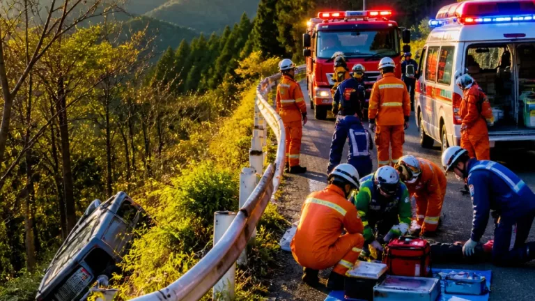 国道沿いで乗用車が崖下に転落 男性が心肺停止で救出