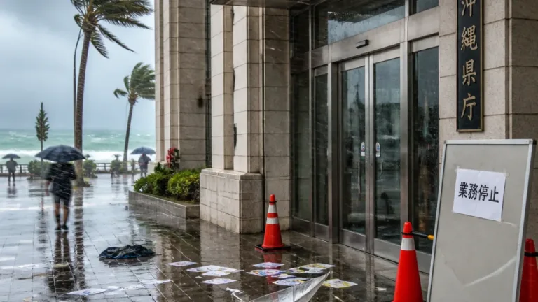 台風13号接近で沖縄県、7日は本島内の業務を停止