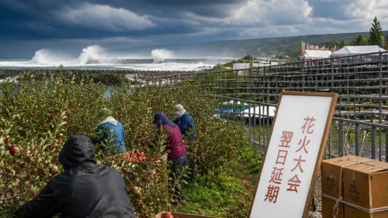 台風15号接近、青森県内で雨風強まり警戒 花火延期やりんご収穫急ぐ動き