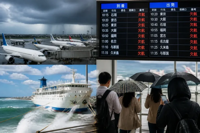 台風9号接近で沖縄の空と海に大規模欠航、出発・到着に重大な影響