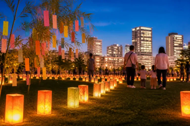 宇都宮・栃木会館跡地で七夕イベント ランタンと笹飾りで夜の賑わい演出