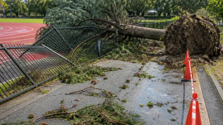 台風15号で県内各地に倒木・交通混乱 宇都宮の公園で30m級が根こそぎ倒れる