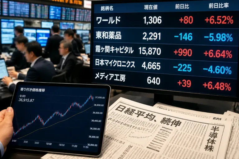 決算・M&Aで株価変動 ワールドなどが寄り付きで上昇優勢