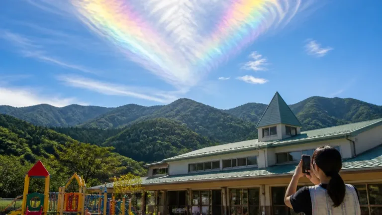 若狭で虹色の“ハート雲” 園児が発見、約15分で消える