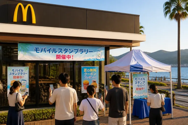 県とマクドナルドが連携、夏のモバイルスタンプラリー始動