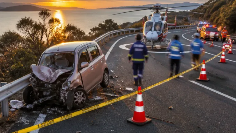 鷲羽山スカイラインで乗用車衝突、男性が意識不明で搬送