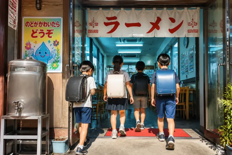 山形でラーメン店が下校児を支える給水所を運用