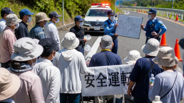 山口で死亡事故現場の住民対象講習会 安全運転の緊張感を共有