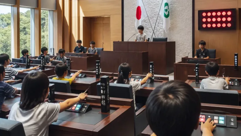 四日市の学童が市議会を見学 電子採決体験で自治理解を促進