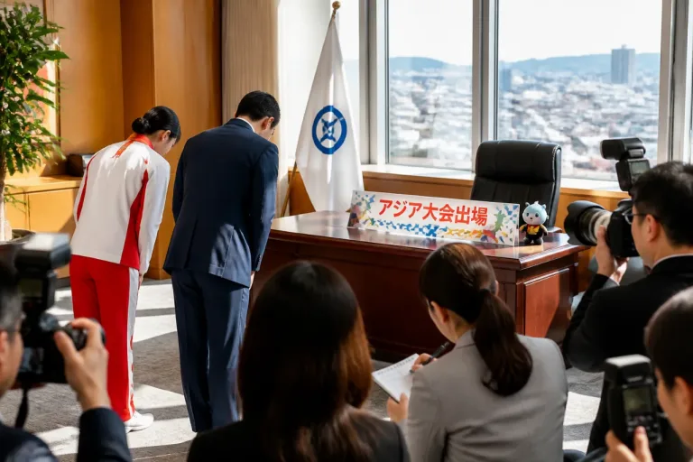 四日市所属の体操選手、アジア大会へ意気込みを市長に報告