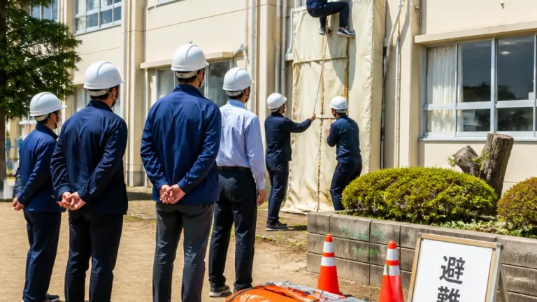 教職員が救助袋を体験 小学校で進む実践的避難訓練